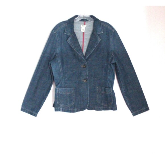 Vintage Bass Womes's Large Denim Jean Jacket Single Breasted - Picture 2 of 7